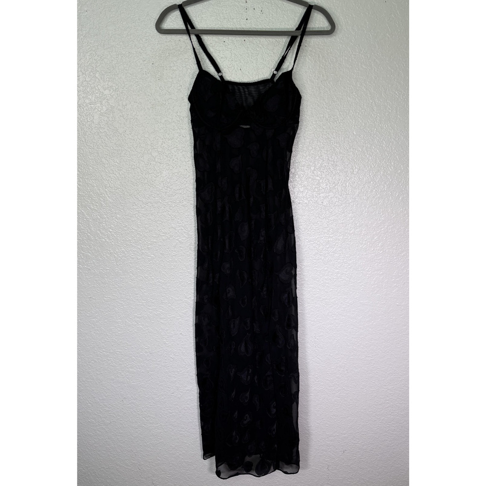 Victorias Secret Slip Dress Womens Small Sheer Heart Flocked Maxi Y2K Lingerie